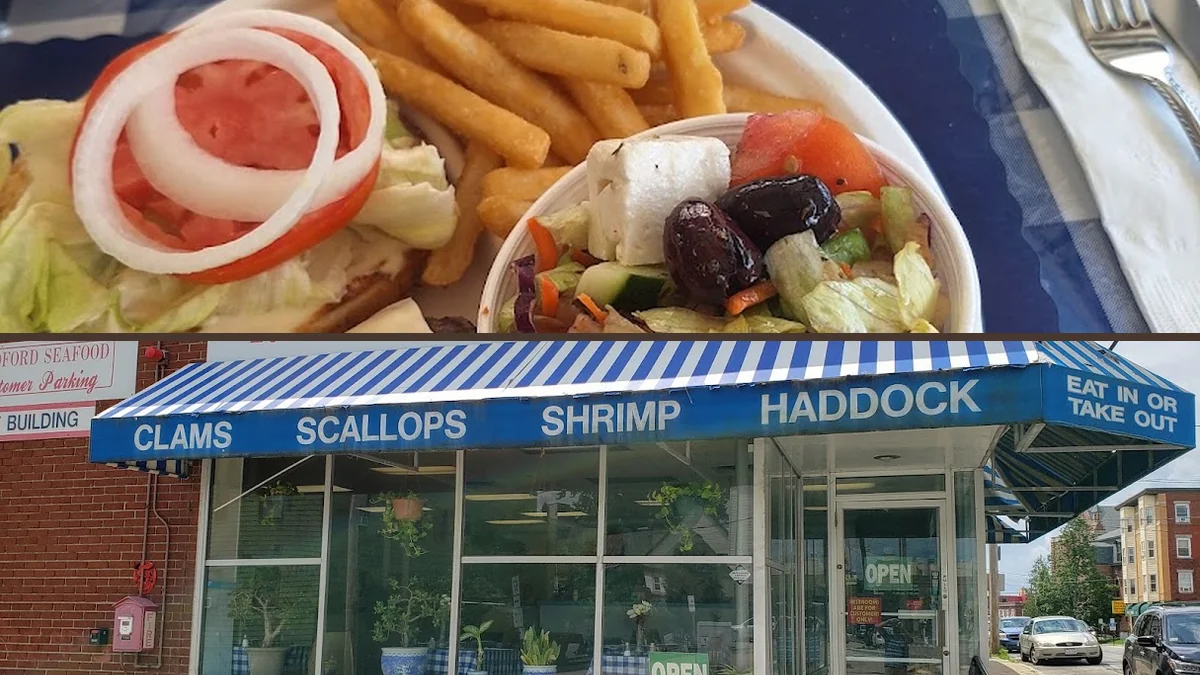 Golden fried seafood served in a plain basket.